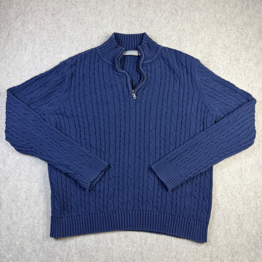 Croft & Barrow Mens Large Blue Cable Knit Quarter Zip Mock Neck Sweater